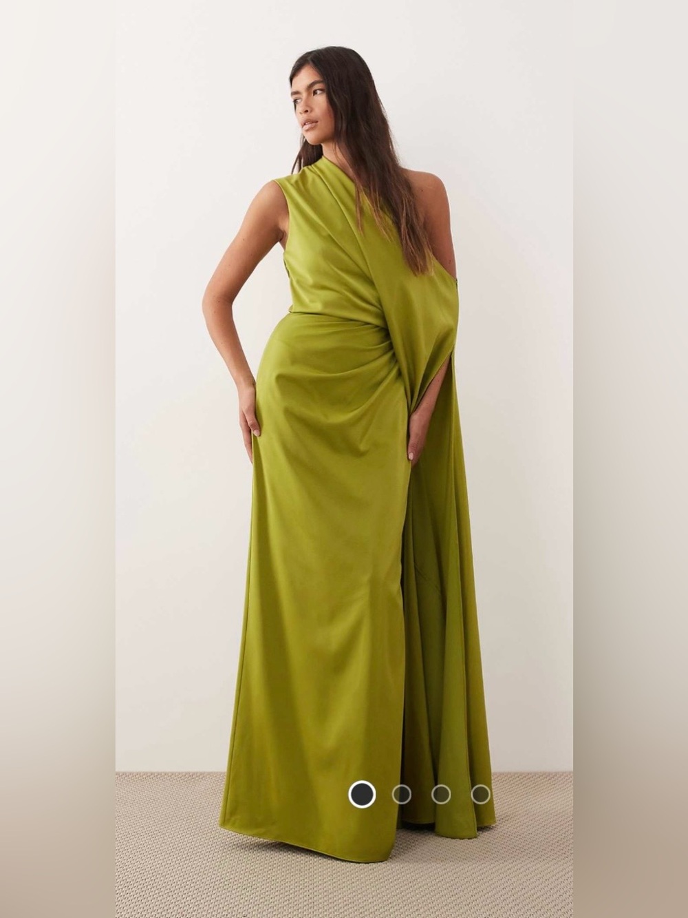 ASOS Arrange extreme fallen shoulder maxi dress in olive green